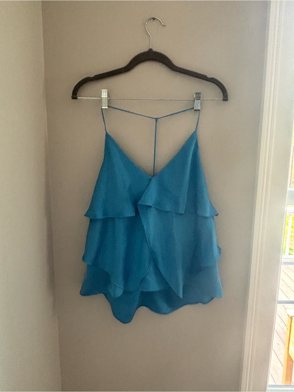 Ramy Brook Teal Tiered Ruffle Camisole with T-Back